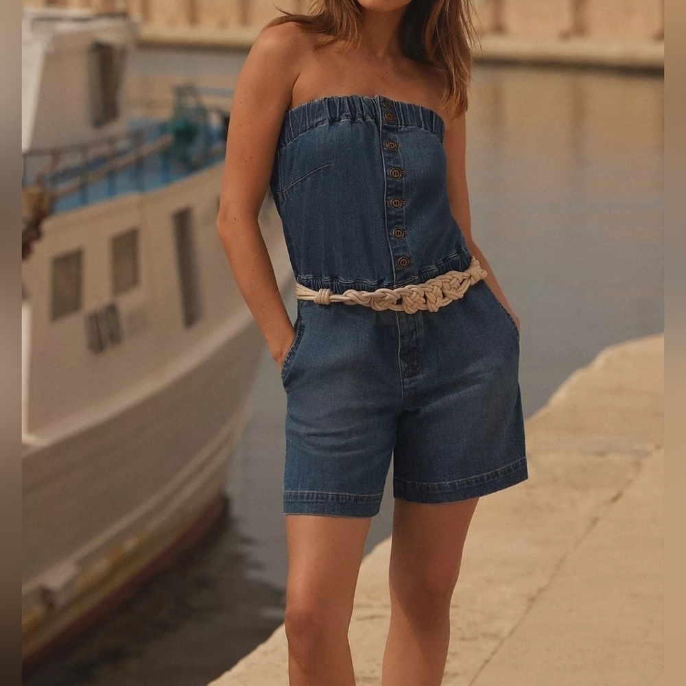 Pilcro by Anthropologie Women's Strapless Denim Tube Top Romper, XXS